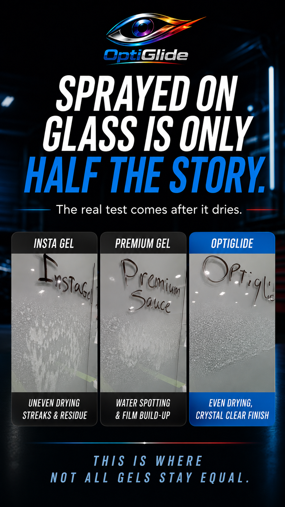 Dried tint gel residue comparison on glass